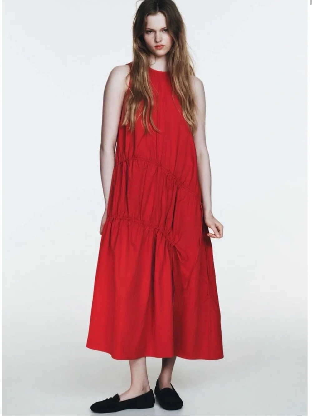 NWT Zara Red Tiered Sleeveless A-Line Dress